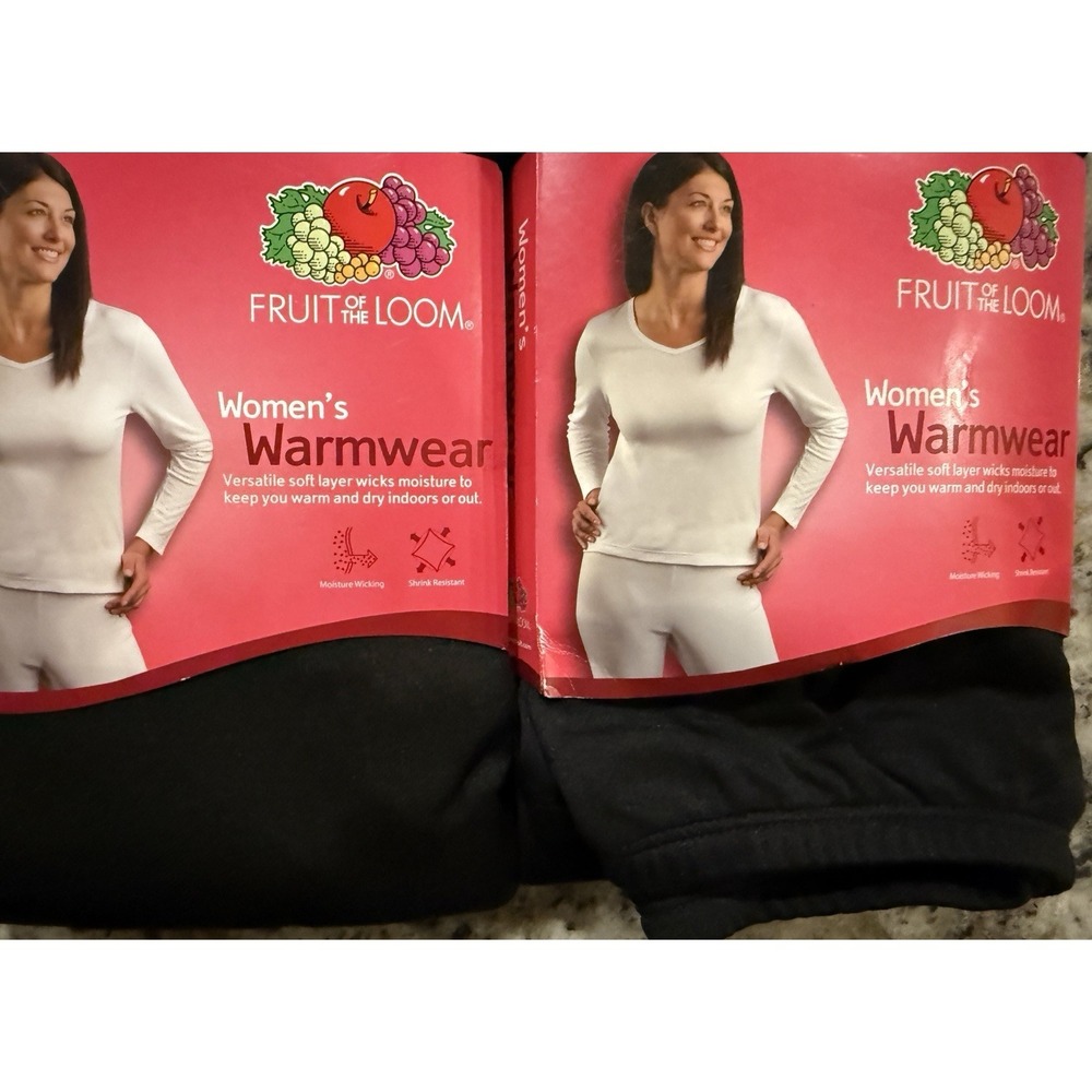Fruit of the Loom Women's Warmwear Set 2XL Black V-Neck Top & Long Pants NWT XXL
